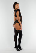 Zwarte Kanten Lingerie Set met Franjes en Open Detail