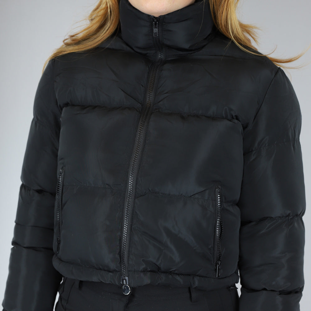 Zwarte Gewatteerde Cropped Jas
