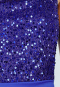 Blauwe Avondjurk met Pailletten Top en Hoge Split in Maxi Lengte