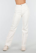 Beige Straight Leg Jeans met High Waist en Stretch