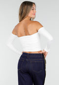 Witte Off Shoulder Top met Lange Mouwen en Stretchstof