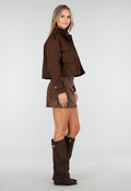 Cropped Bruine Jas met Rits en Grote Zakken