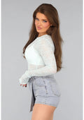 See Through Lichtblauwe Kanten Longsleeve Top