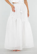 Witte Maxi Rok met Strikceintuur en Volant