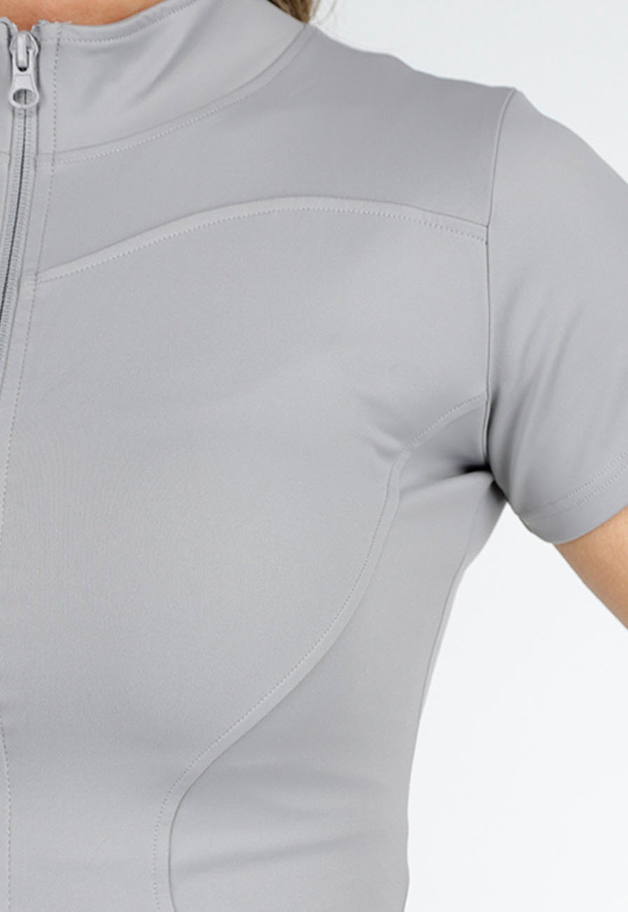 Grijze Sportset met Korte Mouwen Jasje en Corrigerende Short met Hoge Tailleband