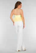 Botergele Tanktop met V-Hals en Tule Onderzijde met Stretch