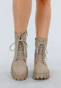 Beige Veterlaarzen met Grove Zool en Rits