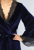 Navy Velours Kamerjas met Zwart Kant