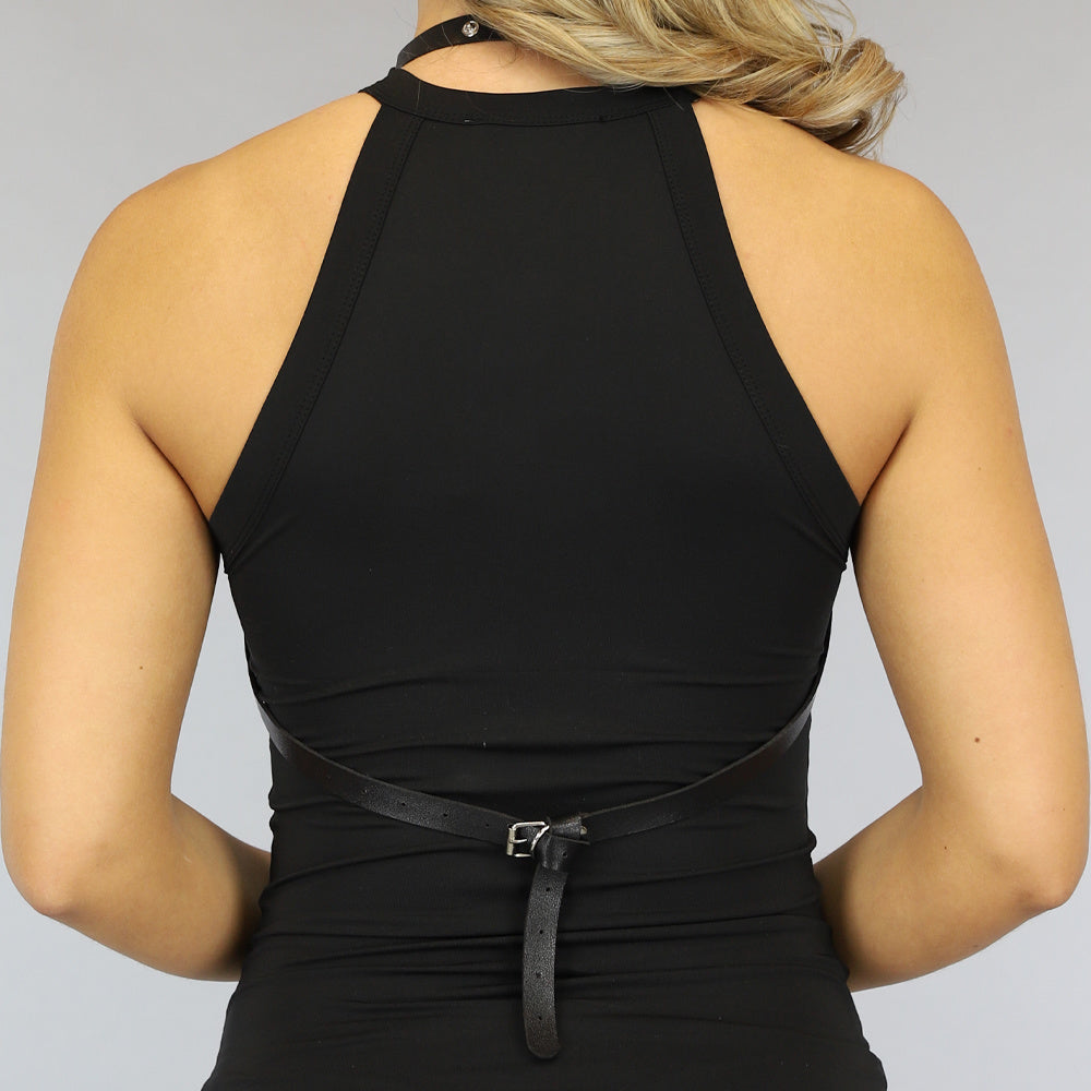 Zwarte Harnas Halter Top