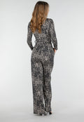 Zwart Beige Jumpsuit met Print en Ceintuur