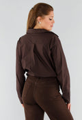 Donkerbruine Blouse met Lange Mouwen en Knoopsluiting