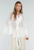 Witte Chiffon Blouse met Ruches en Knoopsluiting