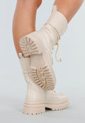 Beige Veterlaarzen met Chunky Zool
