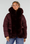 Bordeaux Korte Puffer Winterjas met Afneembare Bontkraag