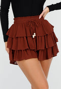 Bruine Skort met Ruches en Stretch