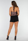 Bruine Haltertop met Luipaardprint en Rimpeldetails