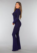 Blauwe Glitter Top met Kleine Col