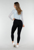 Lichtblauwe Asymmetrische Mesh Top met Lange Mouwen en Pads