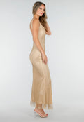 Nude Lange Glitter Jurk met Strass Steentjes en  Stretch