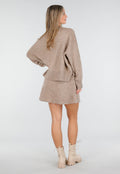 Beige Gebreide Co-ord Set met Trui en Rokje