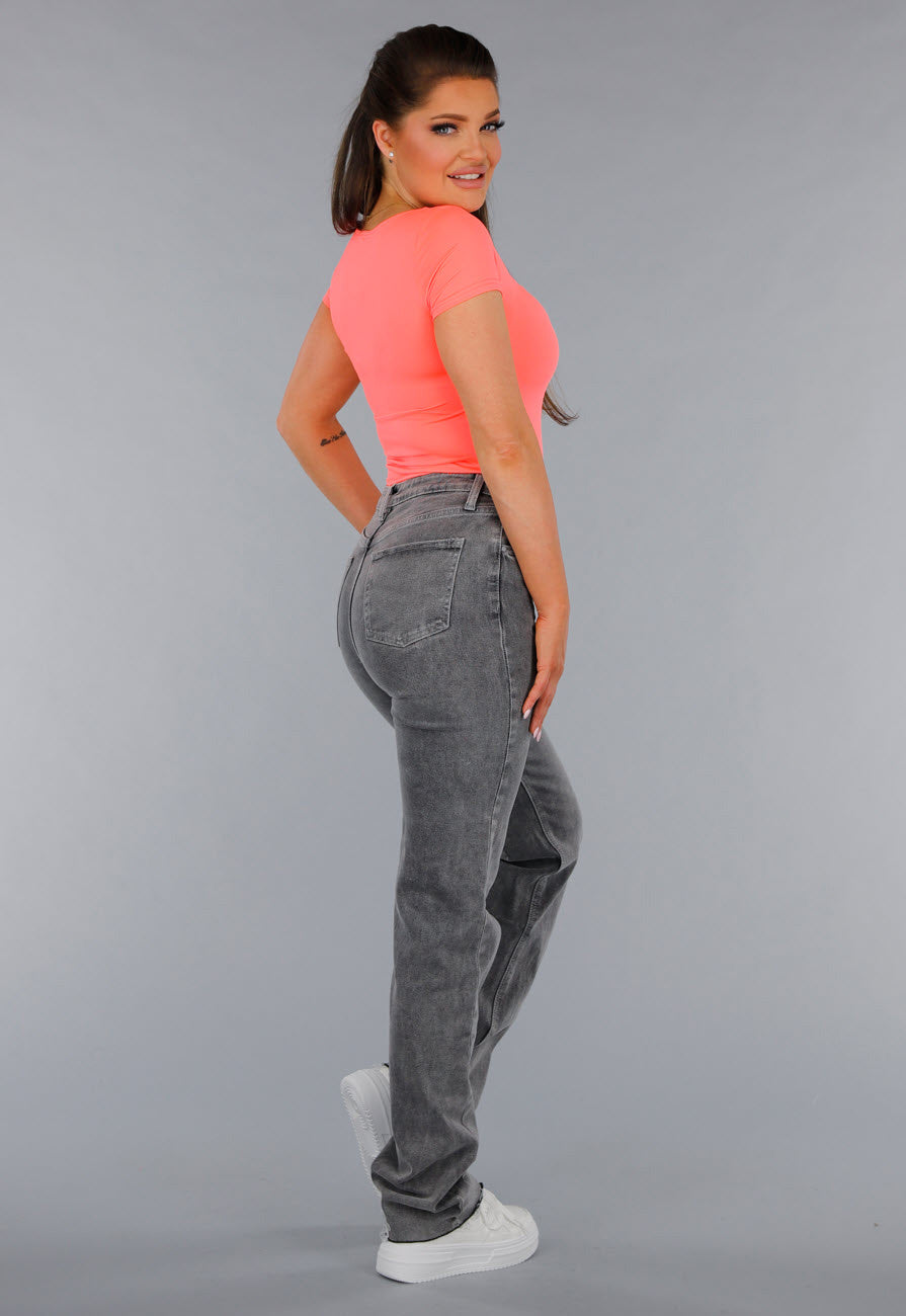 Coral Stretch Shirt met Vierkante Hals en Korte Mouwen