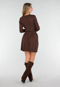 Bruine Geribde Stretch Two Piece Set met Plooirok
