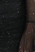 Geplooide Glitter Jurk met Twist Look en Flared Mouwen