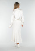 Witte Midi Rok met All Over Pailletten en Subtiele Uitlopende Zoom