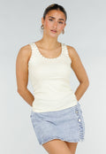 Lichtgele Rib Tank Top met Glitters en Aansluitende Pasvorm