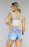 Beige Fishnet Glitter Tank Top