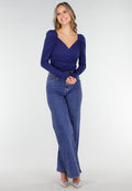 Navy Overslag Top van Stretchstof