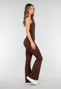 Bruine Luipaard Sportjumpsuit met Open Rug