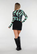 Groene Mesh Top met Zebraprint en Lange Mouwen