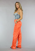 Satijnen Oranje Wide Leg Cargo Broek