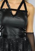 Lederlook Heksen Kostuum met Glitter Rokje en Accessoires