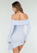 Lichtblauwe Korte Off Shoulder Bodycon Jurk met Stretch