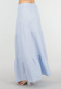 Lichtblauwe Mousseline Maxi Rok met Elastische Taille