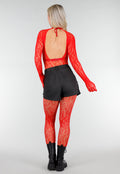 Rode Mesh Bodystocking met Open Rug en Stretch