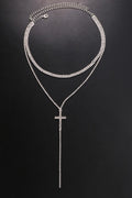 Lange Zilveren Strass ketting met Kruis Detail