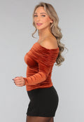 Roestbruine Fluwelen Top met Blote Schouders