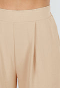 High Waist Beige Linnen Look Petite Broek met Tailleband
