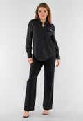 Zwarte Gestreepte Blouse met St. Tropez Borduursel Achterop