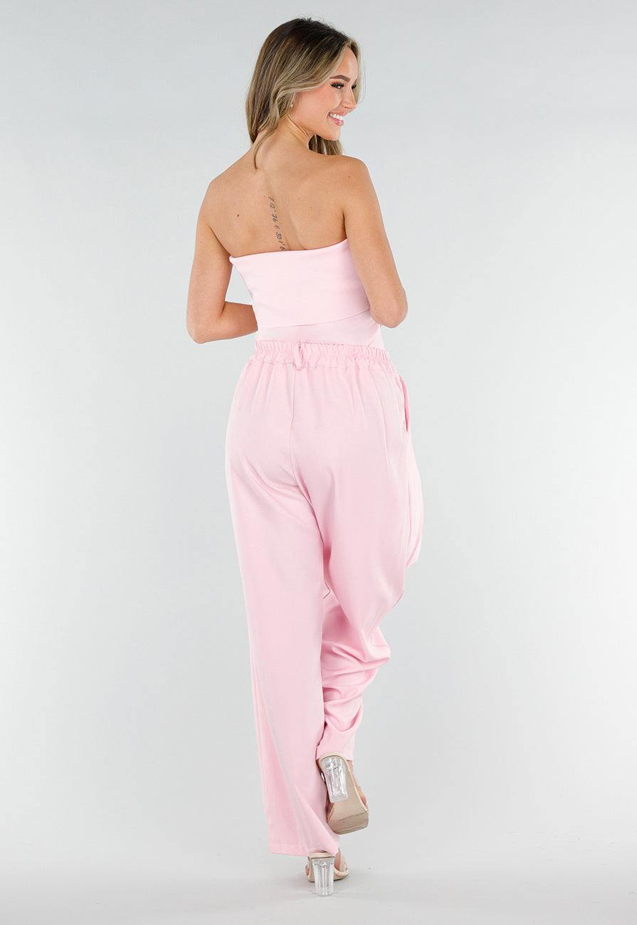 Roze Barrel Overslag Broek met Plooien en Stretchband
