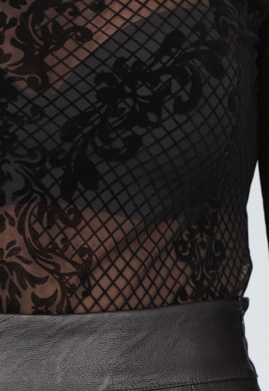 Zwarte See Through Bodysuit met Paisley Print