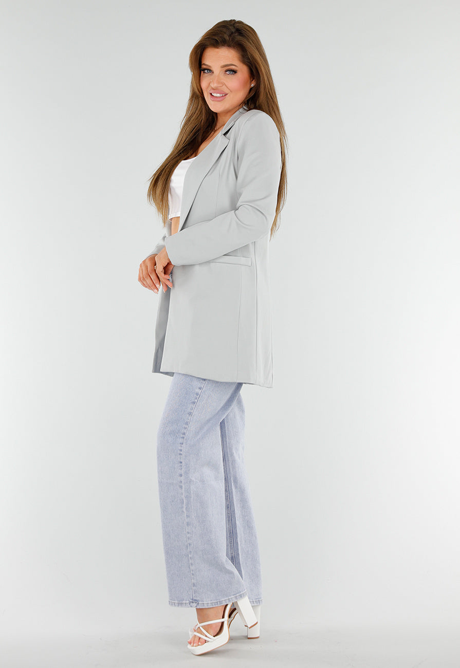 Lichtgrijze Halflange Stretch Blazer