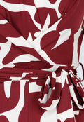 Bordeaux-Witte Stretch Jumpsuit met Print en Strikceintuur