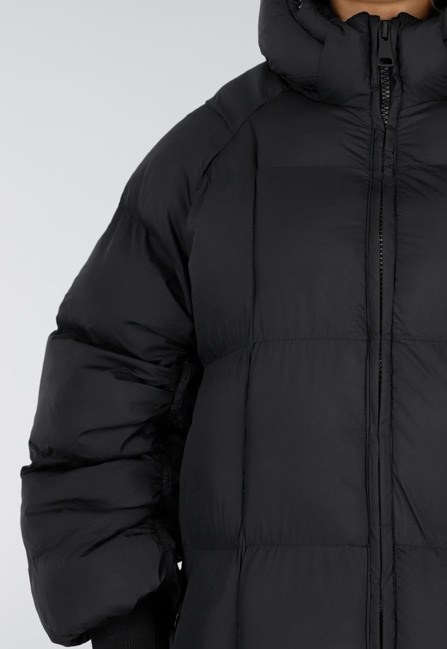 Zwarte Lange Gewatteerde Puffer Winterjas met Capuchon en Zakken