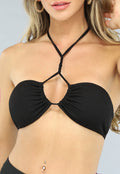 Zwarte Bandeau Bikini Top met Strikdetail