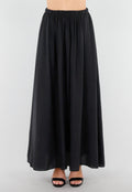 Zwarte Linnenlook Maxi Rok met Elastische Tailleband