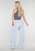 Lichtblauwe Barrel Fleece Joggingbroek met Trekkoord en Stretch